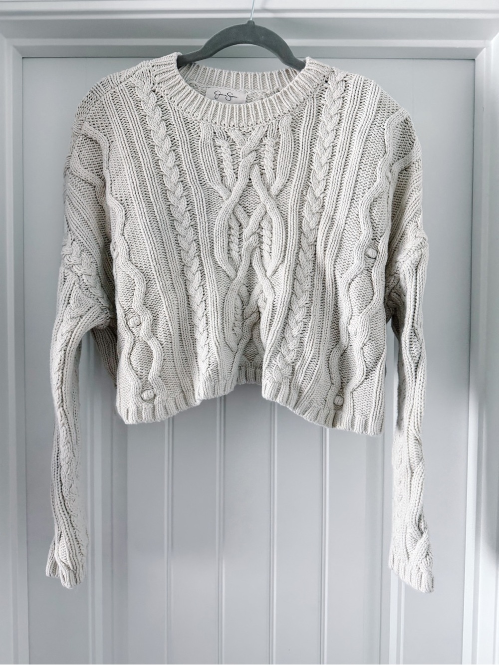 Jessica Simpson Cream Cable Knit Cropped Crew Sweater